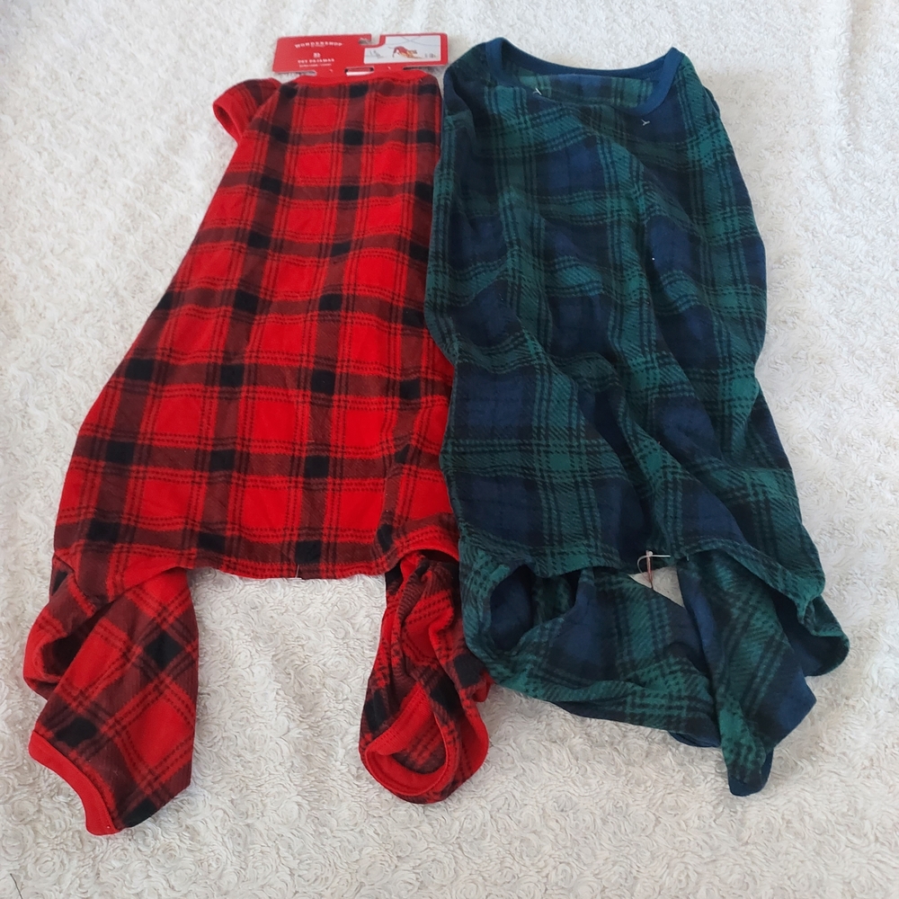 BUNDLE of 2 Wondershop Red and Green Plaid Pet Dog Pajamas X-Large